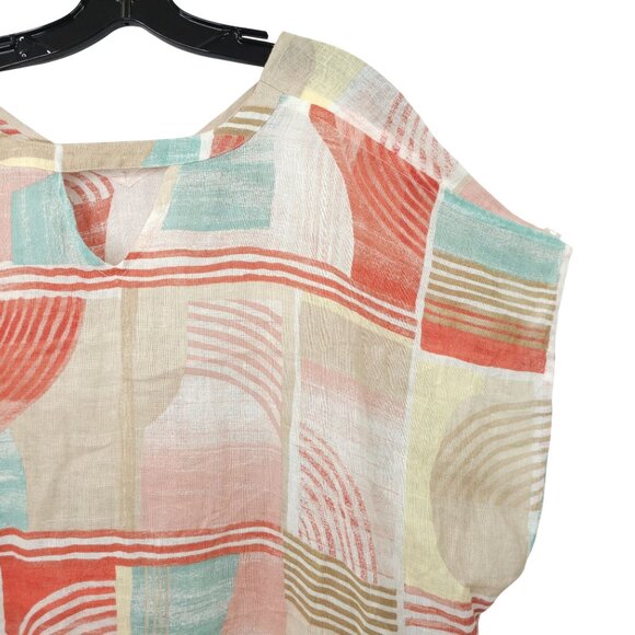 Chicos Linen Poncho Blouse Womens Size S/M Geometric Keyhole Back Pullover - Picture 14 of 16
